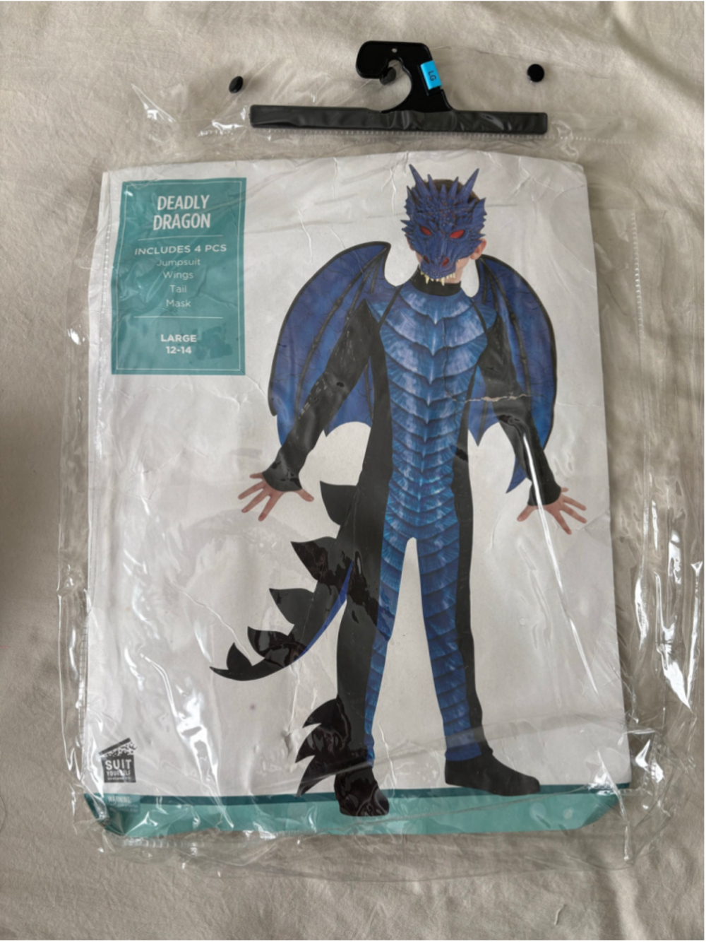 Boys Deadly Dragon Halloween Costume Large 12-14 Blue Black